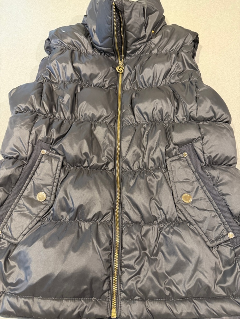 Michael Kors Grey Quilted Puffer Vest with Gold Hardware -No hood